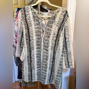 CAbi Black and Cream Silk Blouse